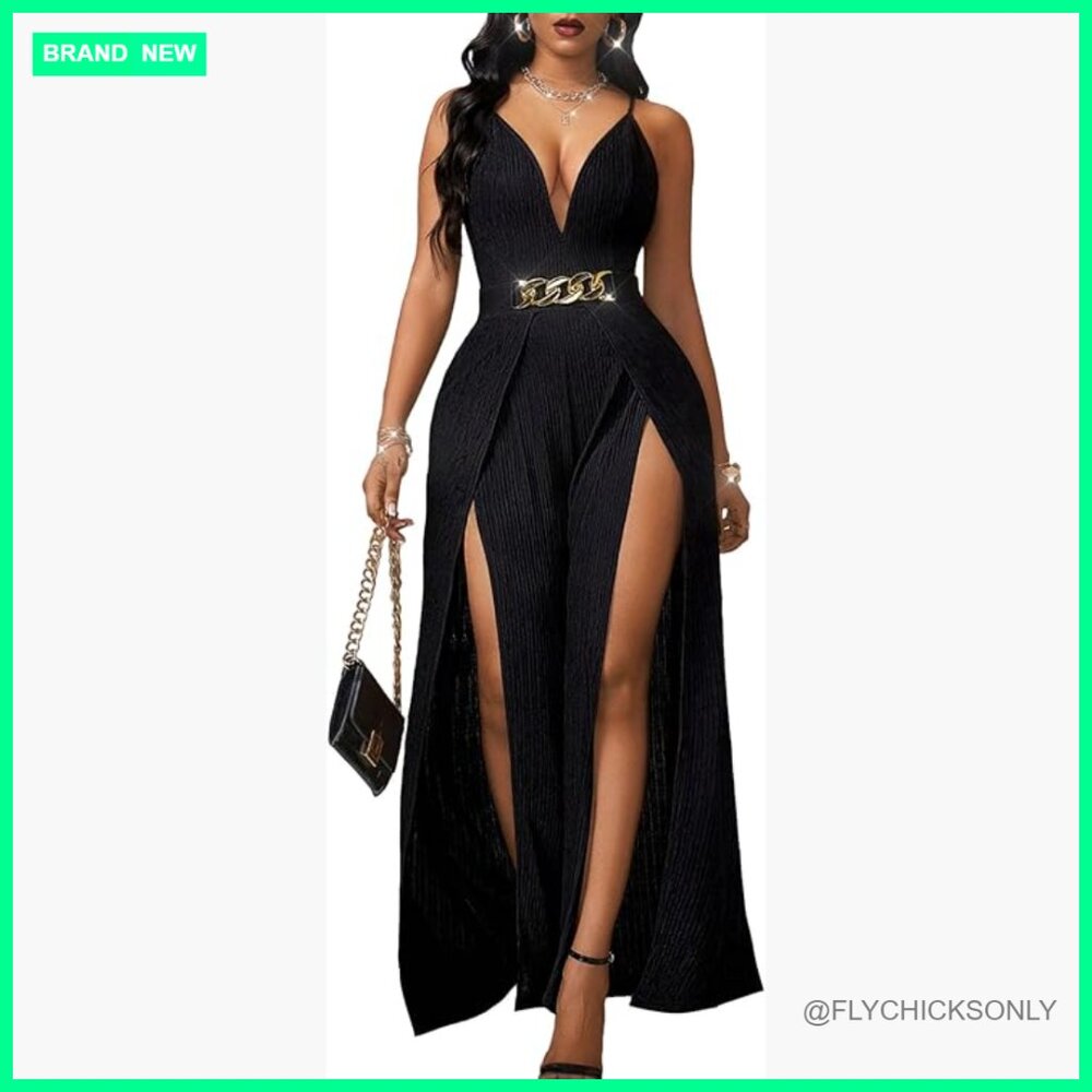 Polyester Elastane Jumpsuit V Neck Sleeveless Hig… - image 1